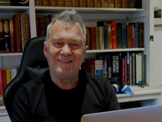 HOLD SUNDAY APRIL 12. Jimmy Barnes working on his new book Killing Time in his Southern Highlands home. Picture: Supplied/Jimmy Barnes