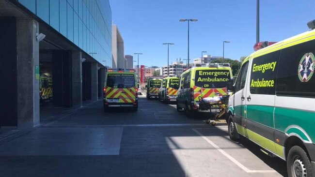 Ambulances ramped at the RAH in February. Picture: Ambulance Employees Association Facebook page