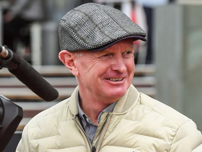 Trainer Phillip Stokes after his horse Twin Perfection won the James Miller Handicap at Moonee Valley Racecourse on August 12, 2023 in Moonee Ponds, Australia. (Photo by Brett Holburt/Racing Photos via Getty Images)