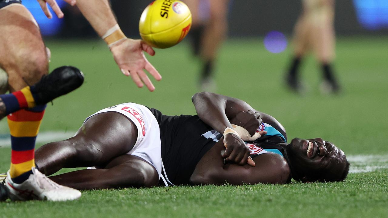 Aliir was down and out. (Photo by Sarah Reed/AFL Photos via Getty Images)