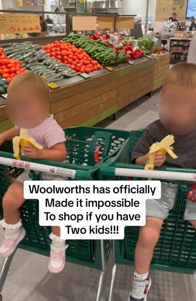 Woolworths trolleys have been downsized to only fit one child. Picture: alhanafriend/TikTok