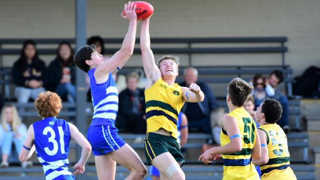 Action from the St Peter’s v Westminster round four college football game. Picture: Supplied, Leo Panzarino