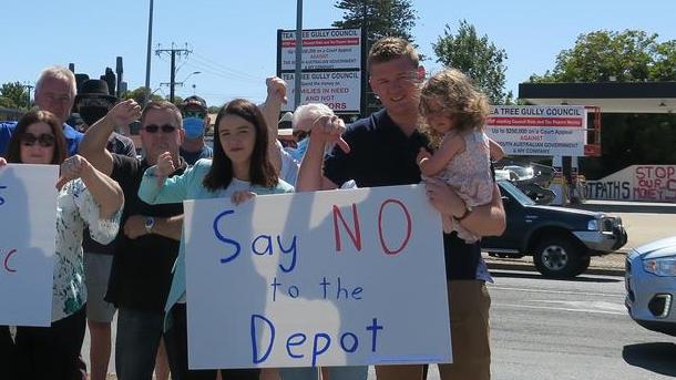 Protesters, including former councillor and Labor Newland member Olivia Savvas and Tea Tree Gully Council Deputy Mayor Lucas Jones, at the site in December 2021. Picture: Jason Katsaras