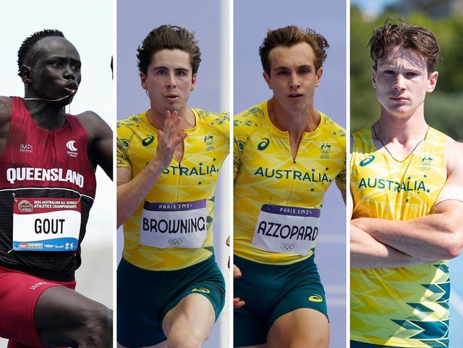 Australian sprint sensations Gout Gout, Rohan Browning, Joshua Azzopardi and Lachlan Kennedy.