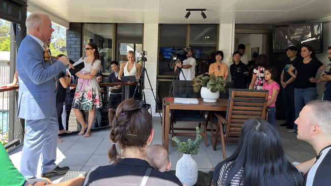 A crowd of 50 packed around at the rear of the home to see the auction, from registered bidders to family members and neighbours of the old owners. Picture: Nicholas Finch