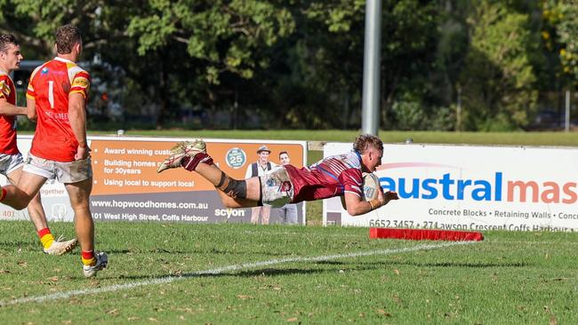 Zane Doolan races over for a try. Picture: D Wigley