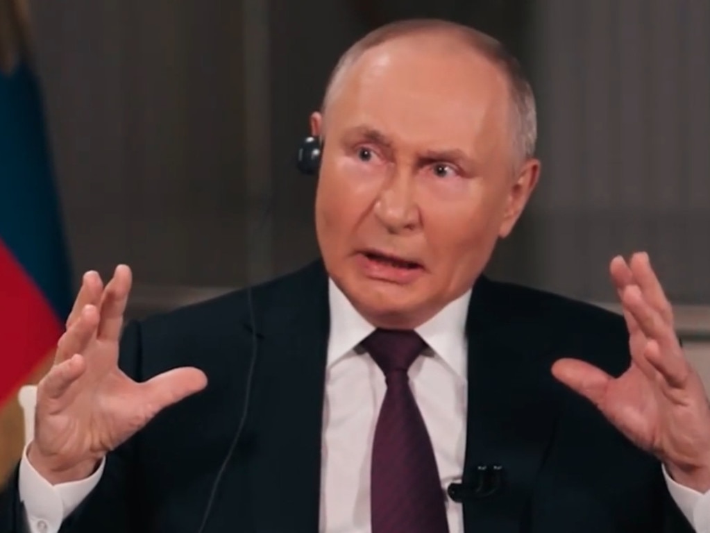 Vladimir Putin in a rare interview with Tucker Carlson. Picture: Tucker Nelson Network