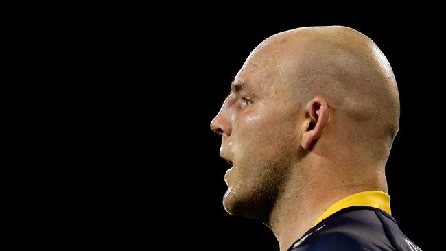 Stephen Moore of the Brumbies looks on at GIO Stadium.