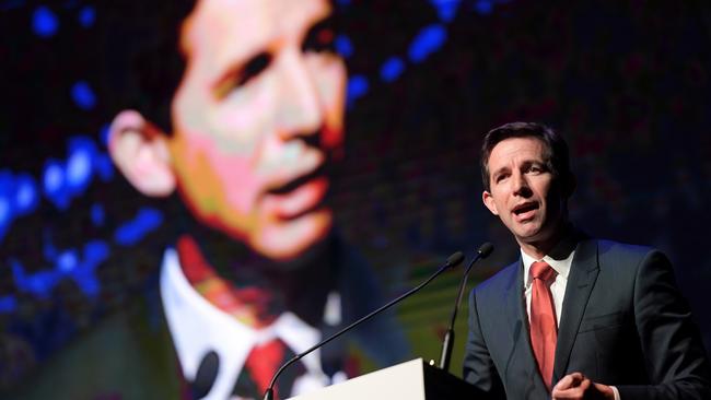 Education Minister Simon Birmingham announces the launch of a national space agency at the 68th IAC conference in Adelaide. Picture: AAP/Tracey Nearmy