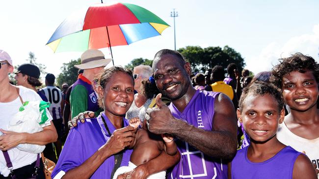 Tikilaru Dockers players celebrate their win during TIFL Grand Final Picture: Keri Megelus