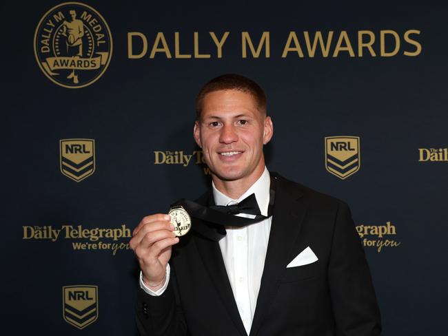 Kalyn Ponga with his Dally M. Picture: Mark Kolbe/Getty