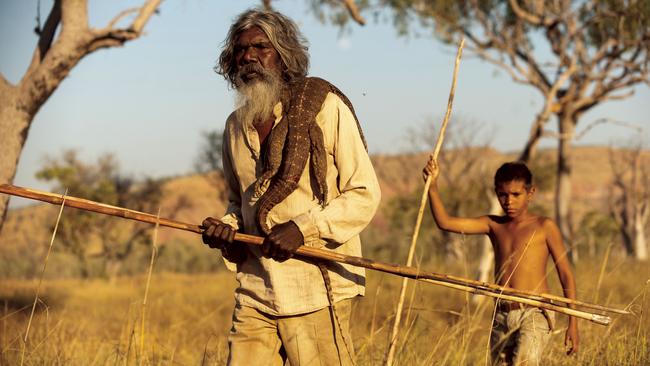 David Gulpilil, left and Cameron Wallaby in Catriona McKenzie's <i>Satellite Boy</i>.