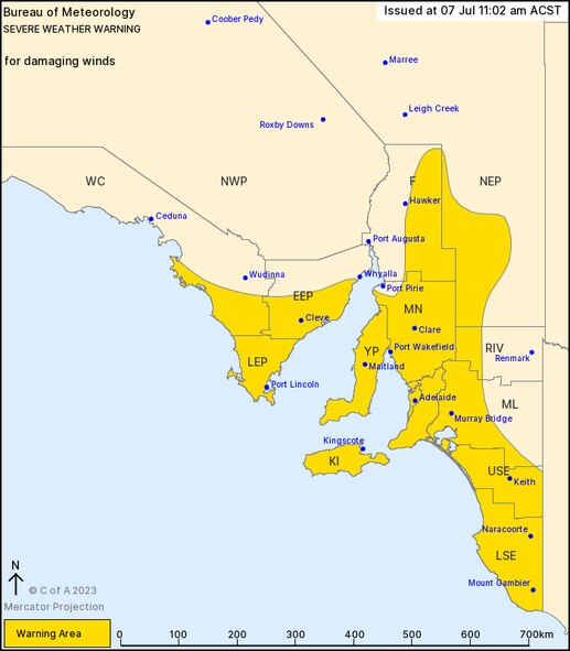 Severe weather warning issued for South Australia. Picture: Bureau of Meteorology