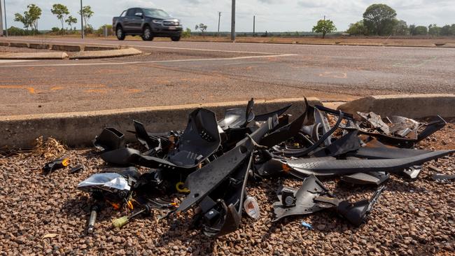 A 22-year-old male motorcyclist died at the scene of a crash with a car on the Stuart Highway. Picture: Floss Adams