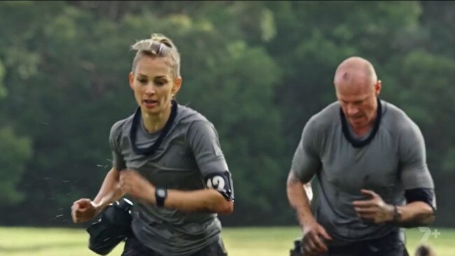 Anna Heinrich and Barry Hall led the pack on the SAS Australia obstacle course. Picture: Channel 7