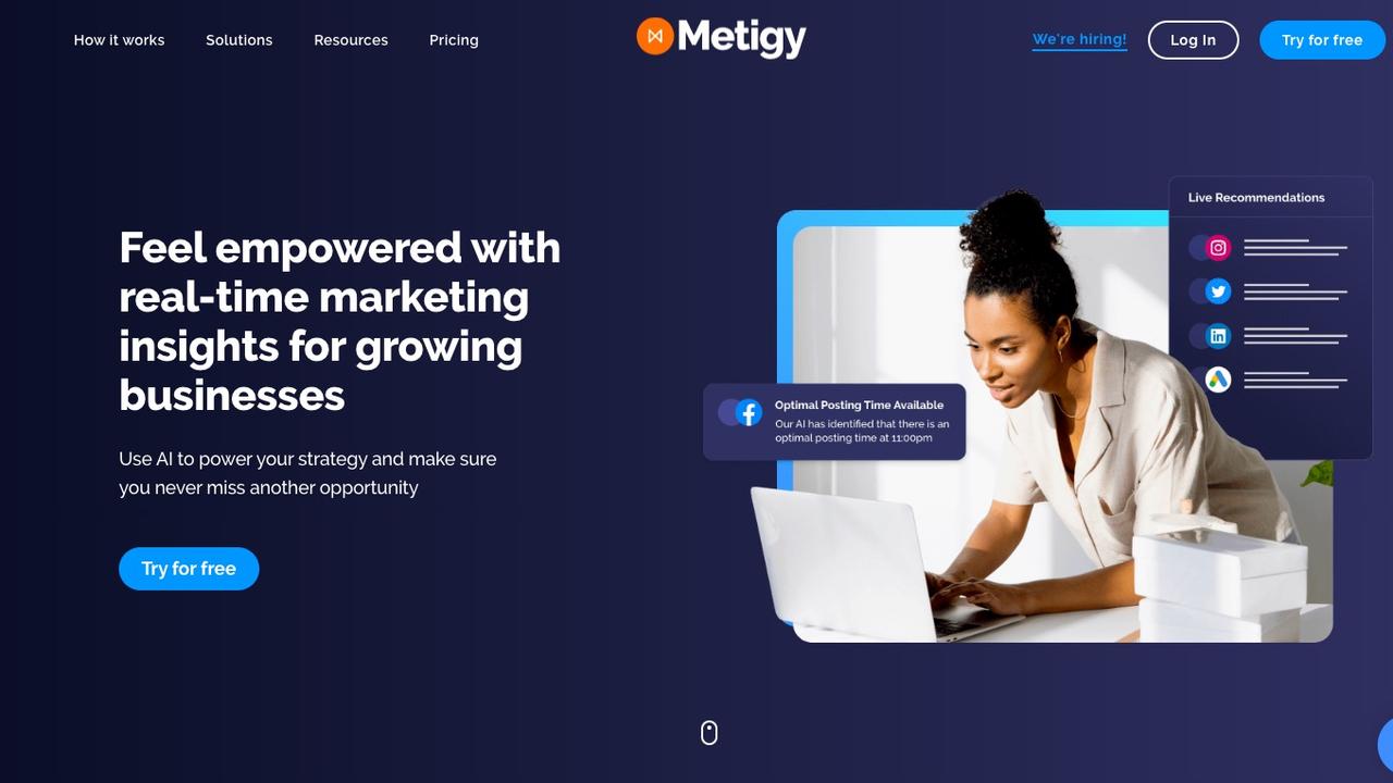 A screenshot of Metigy’s working website.