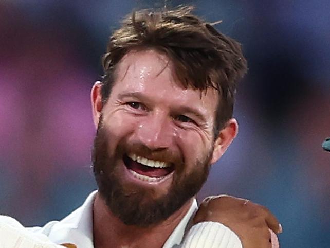 ADELAIDE, AUSTRALIA - DECEMBER 09:  Michael Neser of Australia celebrates with team mates after taking the wicket of Kraigg Braithwaite of the West Indies for 19 runs during day two of the Second Test Match in the series between Australia and the West Indies at Adelaide Oval on December 09, 2022 in Adelaide, Australia. (Photo by Chris Hyde/Getty Images)