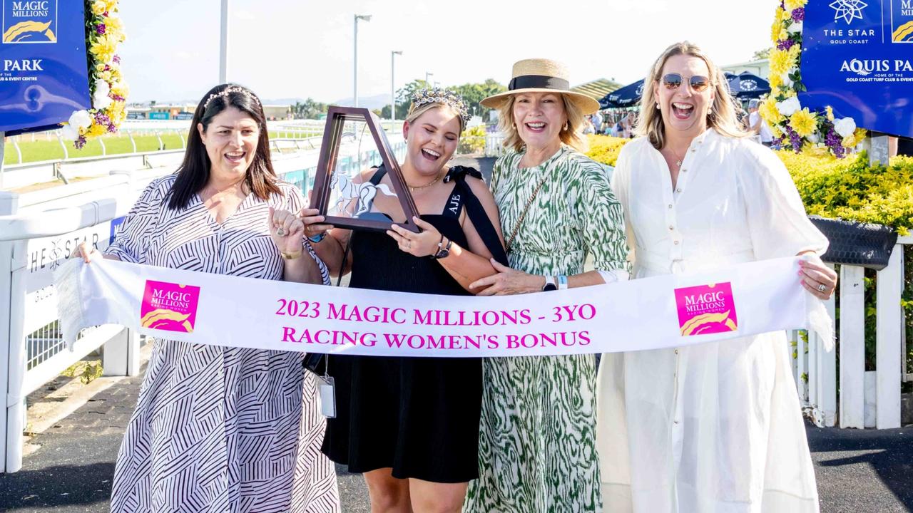 Maddy Sears collects the racing women's bonus at Magic Millions race day. Picture: Luke Marsden.