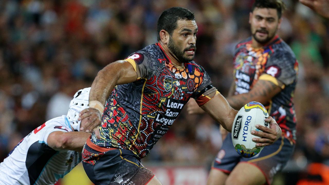 Greg Inglis in action during the Indigenous All Stars V World All Stars NRL game at Suncorp Stadium. Pics Adam Head