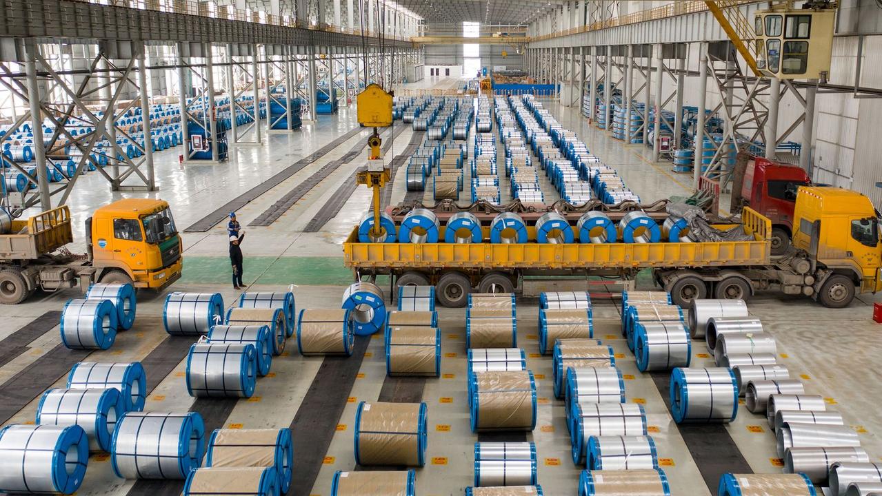 Steel coils at an MA Steel warehouse in China’s Anhui Province. Picture: Ruan Xuefeng/VCG/Getty Images