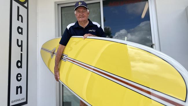 Sunshine Coast surf lifesaving legend Hayden Kenny OAM has commissioned the making of a one-off 1962-Malibu replica surfboard. PIcture: contributed/Life Flight.