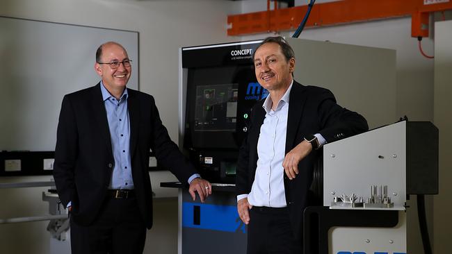 GE’s Sam Maresh (left) and the University of Sydney’s Simon Ringer at the Sydney Manufacturing Hub. Photo: Jane Dempster