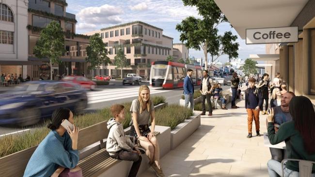 A concept photos of what a new tram line on Parramatta Rd could look like.