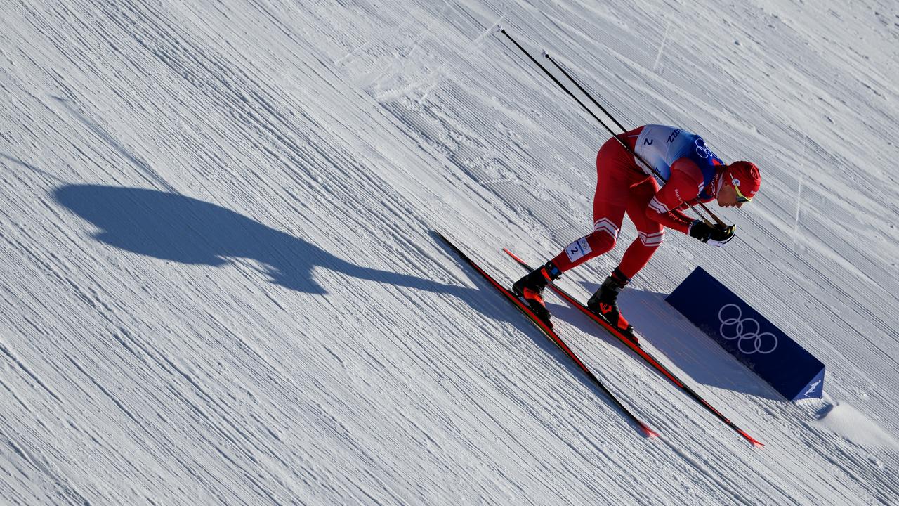 Alexander Bolshunov on his way to winning gold during the men's 15-kilometre-plus-15-kilometre skiathlon. Picture: Getty Images