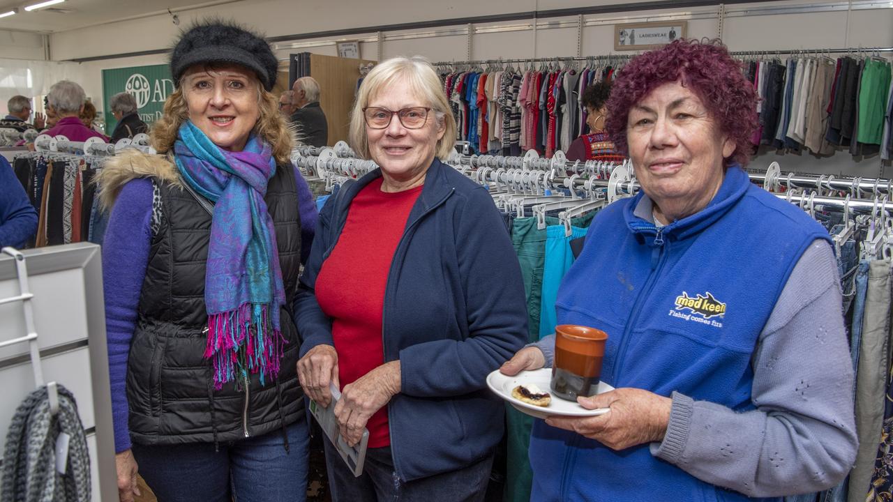 Joy Farquharson (left) Hazel Clegg (centre) and Rose Edser at the ADRA clothing op-shop in Bell St Mall. Picture: Nev Madsen.