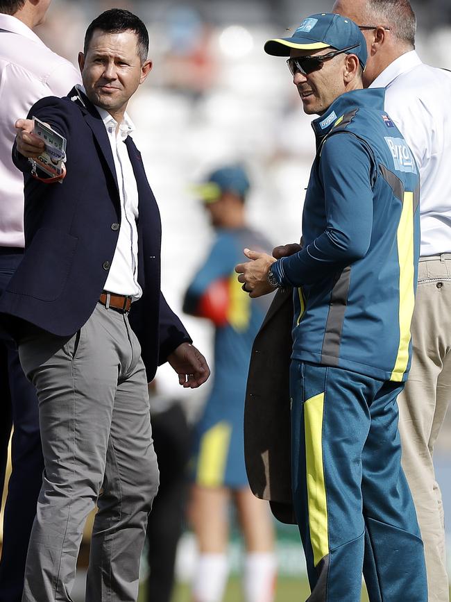 Langer with Ricky Ponting. Picture: Getty Images