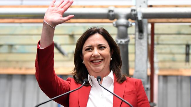 Queensland Premier Annastacia Palaszczuk waves during Labor’s official campaign launch in Beenleigh. Picture: NCA NewsWire / Dan Peled