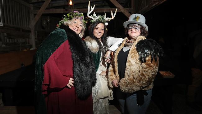 (L-R) Therese James, Christina Cabrera and Kate Marsden all dressed up for the Willie Smith mid-winter festival. Picture: LUKE BOWDEN