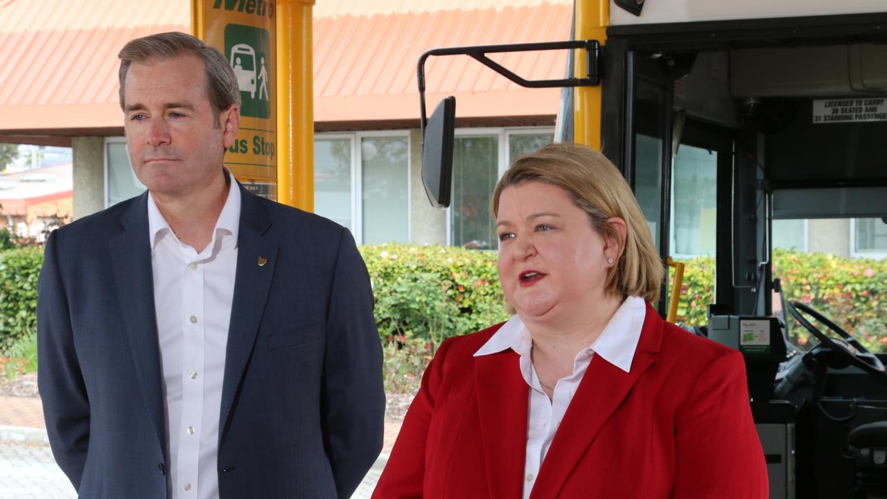 Infrastructure and Transport Minister Michael Ferguson and Metro CEO Katie Cooper at Moonah on Monday, September 25, 2023.