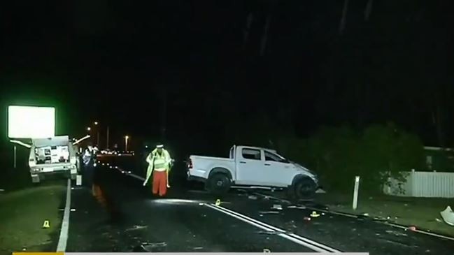 Emergency services at the scene of the Chambers Flat crash overnight. Picture: Nine News Queensland