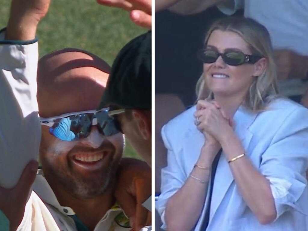 Nathan Lyon took his 500th wicket with wife Emma cheering him on in the stands.