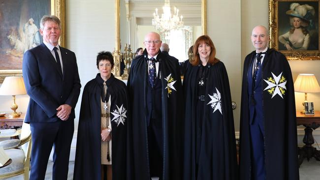 Governor-General of Australia David Hurley with Governor of Victoria Margaret Gardner (centre) at the investiture ceremony at Government House in Victoria. Picture: Twitter