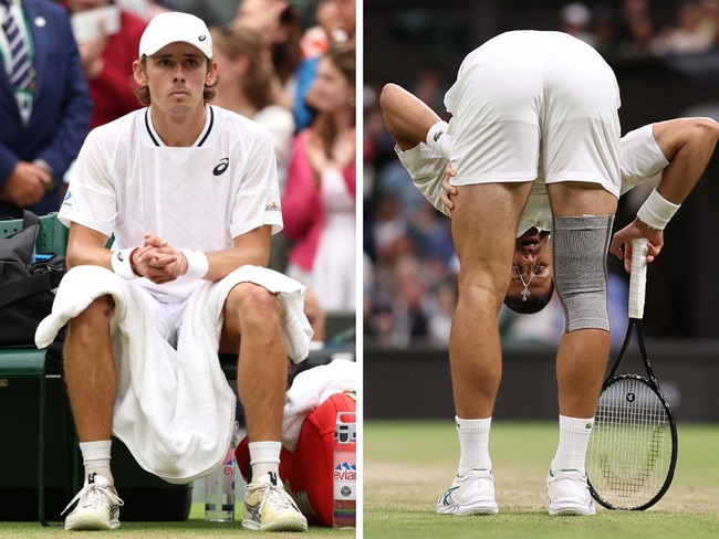 Alex de Minaur's pain is Novak Djokovic's gain. Pictures: Getty/AFP