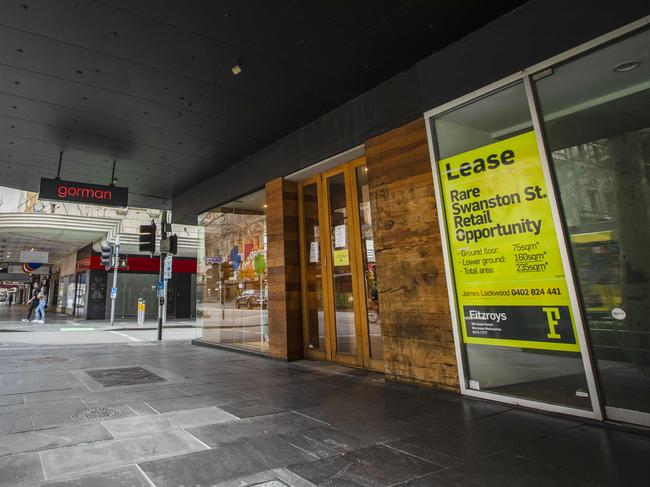 Melbourne city, 30th August 2020. Empty Bourke St and Banks. Picture- Nicole Cleary