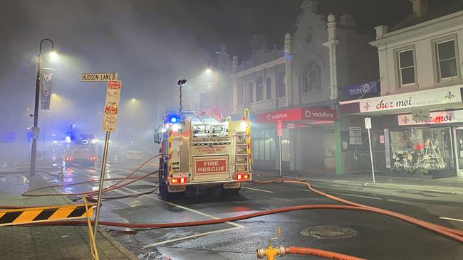 Fire has significantly damaged the Brunswick Hotel in Liverpool Street, Hobart just after 2am July 12, 2021. Photo: Cas Garvey