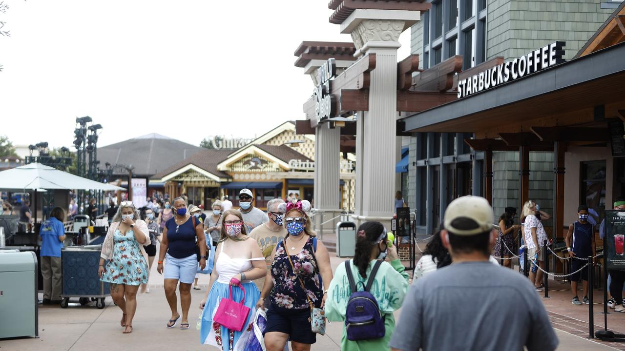 Crowds walk through Disney Springs shopping and dining complex at Walt Disney World on July 8, 2020 in Lake Buena Vista, Florida. Picture: Octavio Jones/Getty Images/AFP