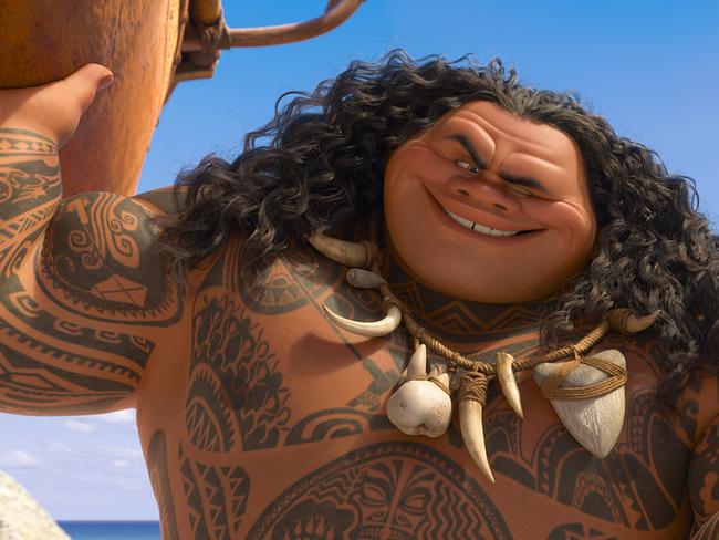 Dwayne Johnson’s voice is fitting for the character of Maui, pictured in a scene from the animated film, Moana. Picture: Disney via AP