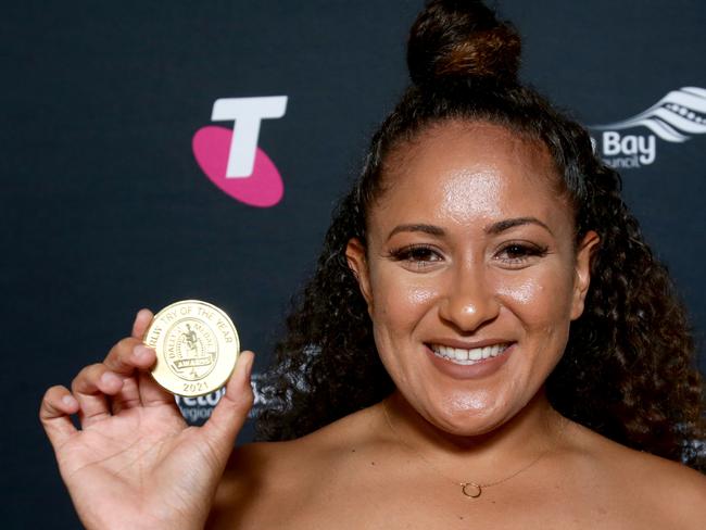 Shaniah Power, Gold Coast Titans, at the 2022 NRLW Awards night. Picture: Steve Pohlner