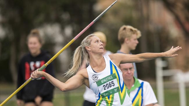 Mingara’s Angela Jones in action during the Women Javelin Throw event during Athletics NSW All Comers meet at Mingara Regional Athletics Track on January 11. Picture: Troy Snook