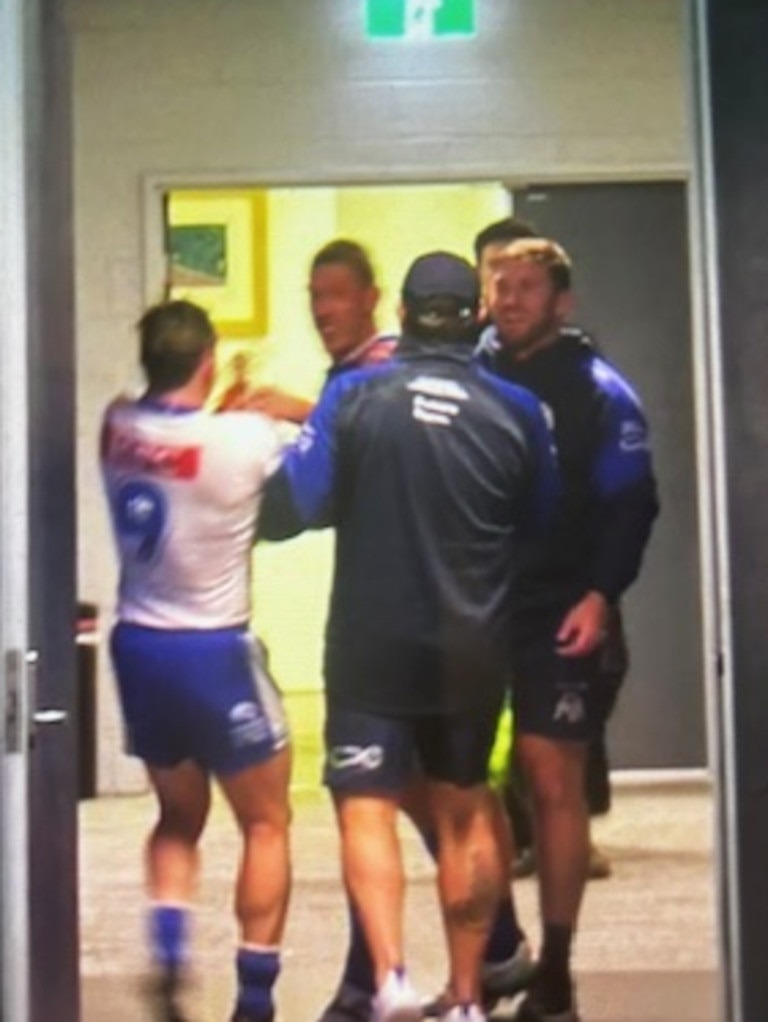 Reed Mahoney and Jack Hetherington clash in the tunnel at Accor Stadium. Picture: Fox League