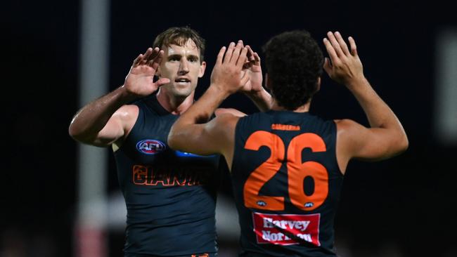 Lachie Keeffe (left) and Jake Riccardi are going in opposite directions in this week’s Giants line-up. Picture: Getty Images