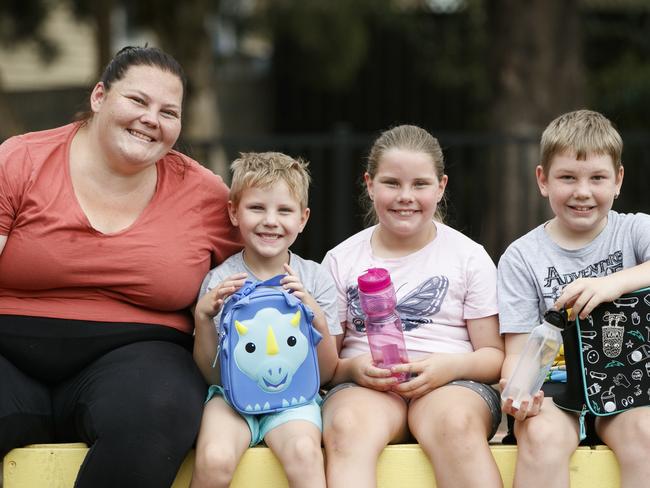 Belinda Dunn with her children Coriee, Nikyah and Xzavier. Picture: Tim Pascoe