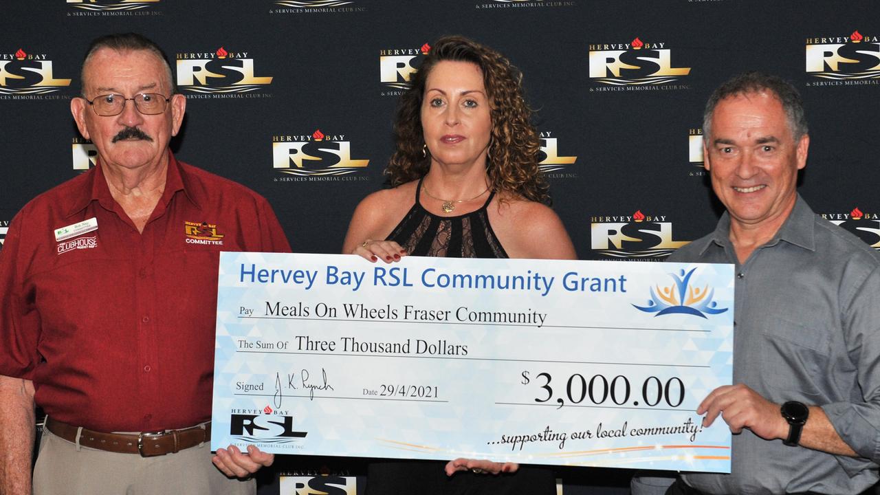 Meals on Wheels, who received $3,000 at the Hervey Bay RSL Community Grants presentation on Thursday, April 30.