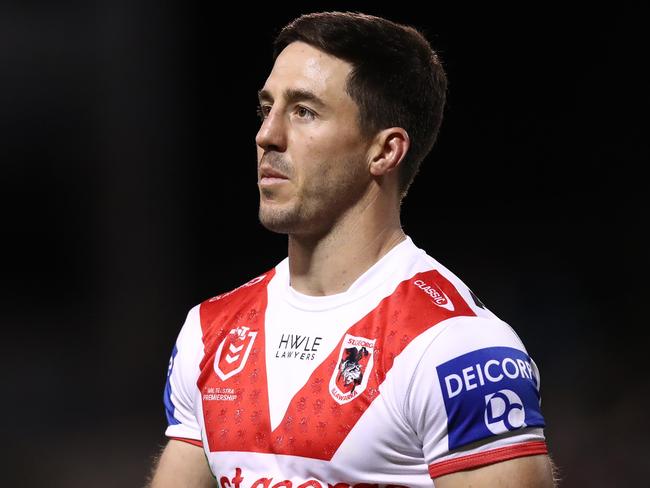 WOLLONGONG, AUSTRALIA - JUNE 23:  Ben Hunt of the Dragons looks on during the round 17 NRL match between St George Illawarra Dragons and New Zealand Warriors at WIN Stadium on June 23, 2023 in Wollongong, Australia. (Photo by Jason McCawley/Getty Images)