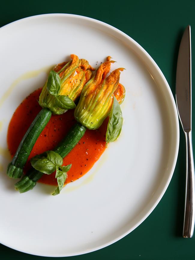 Zucchini flowers with tomato, basil and ricotta. Pictures: SAM ROSEWARNE.