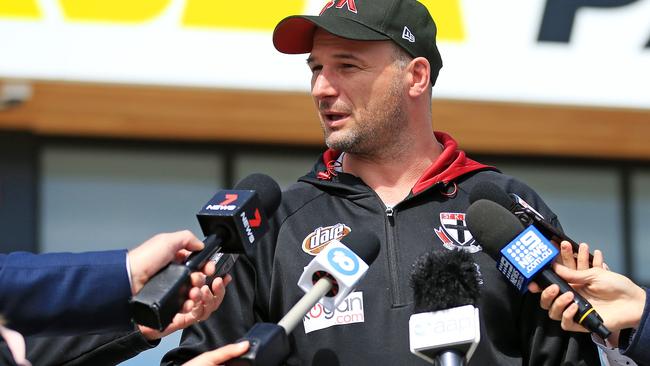 Aaron Hamill sharing his tribute for Danny Frawley today. Picture: Mark Stewart